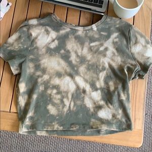 Homemade bleached olive green cropped tee